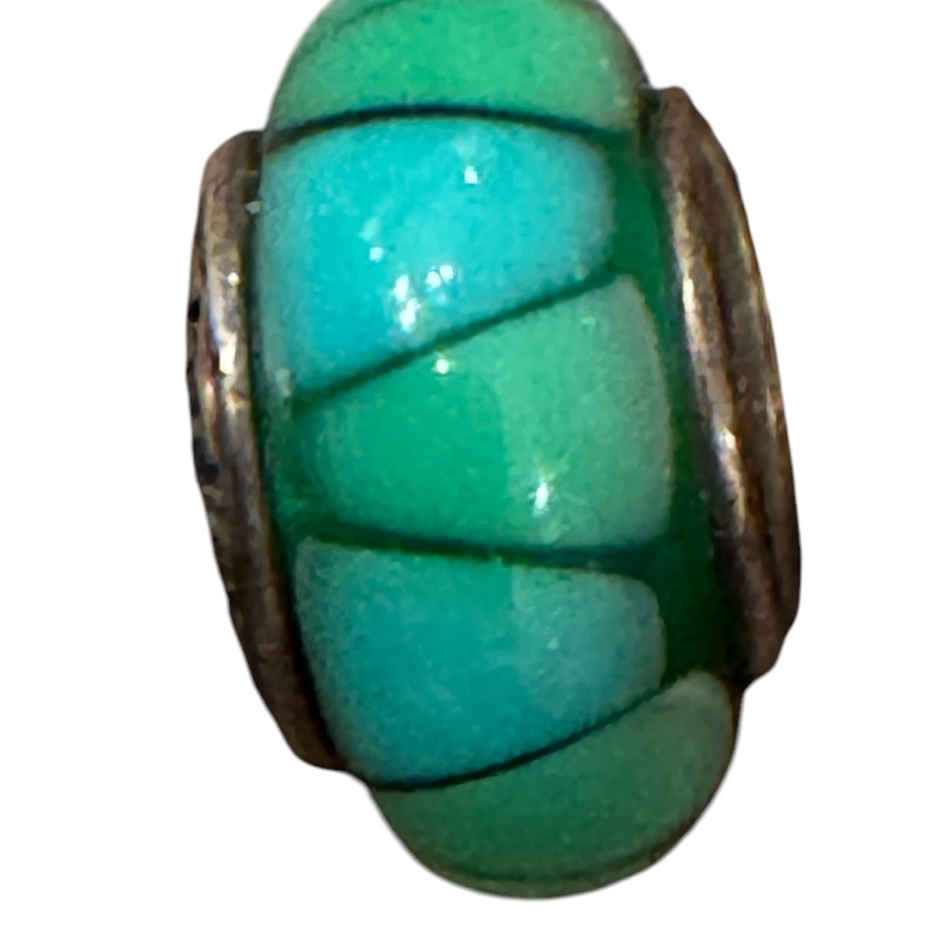 Pandora Bead Charm 925 Silver & Murano Glass, Green & Turquoise Harlequin Design